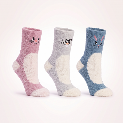 3 Pair Embroidered Sock Aromasoles Box, withLavNShea Inf - Faces