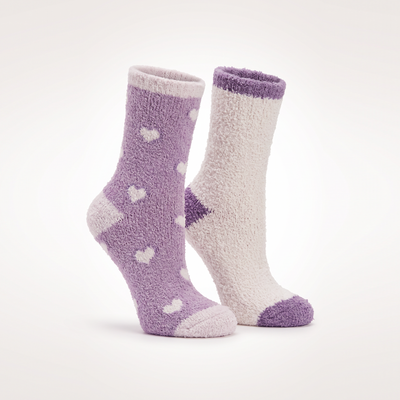 2 pair pack slipper socks Pink heart pattern - 1 microdenier 1 chenille