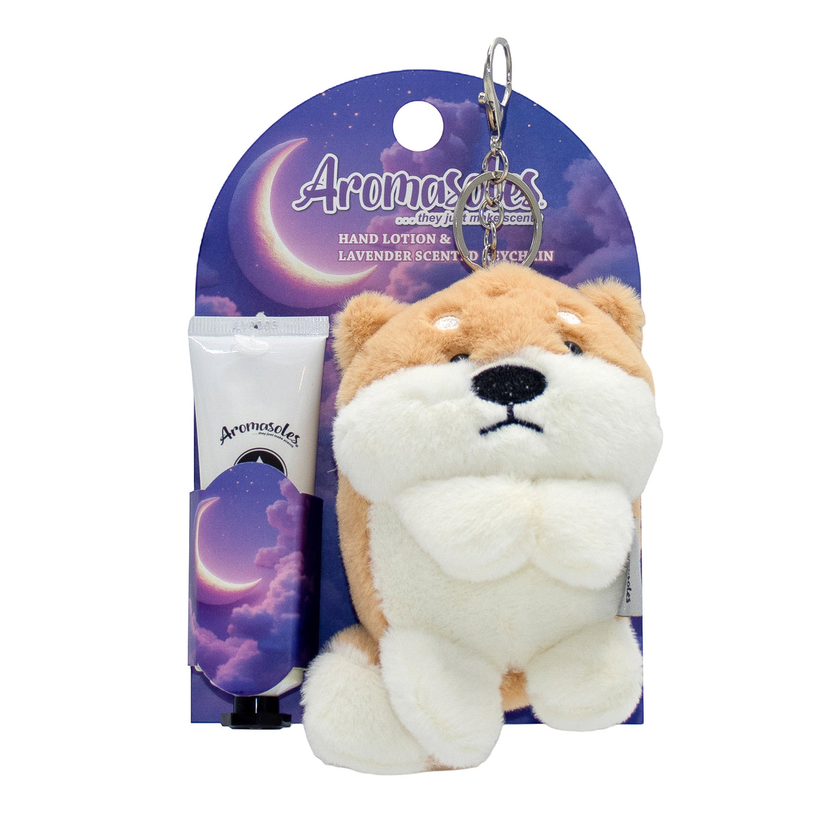 Aromasoles Pocket Pals Hand Cream & Scented Plush Keychain Gift Set, Puppy – Lavender Infused, Stocking Stuffer for Women