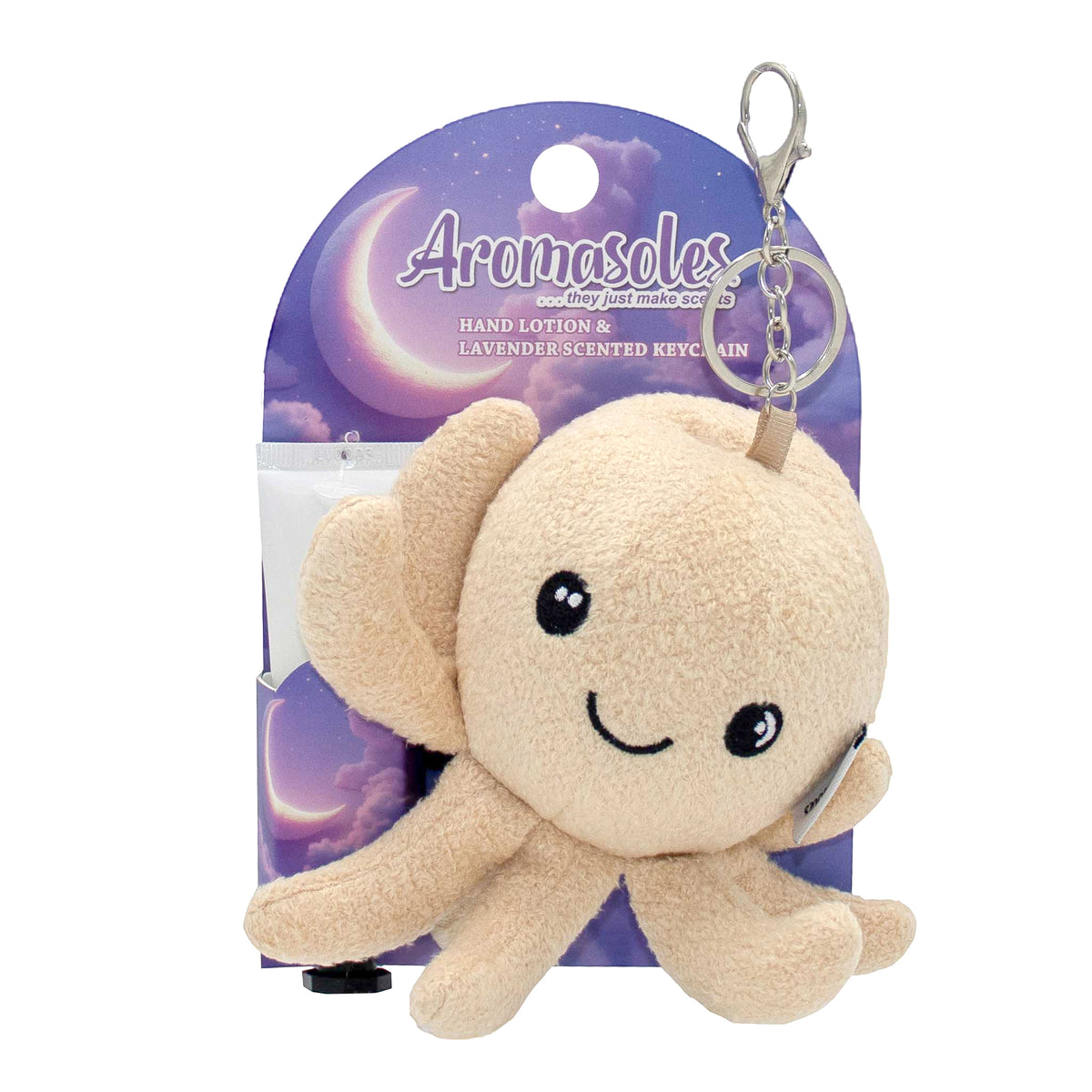 Aromasoles Pocket Pals Hand Cream & Scented Plush Keychain Gift Set, Octopus – Lavender Infused, Stocking Stuffer for Women