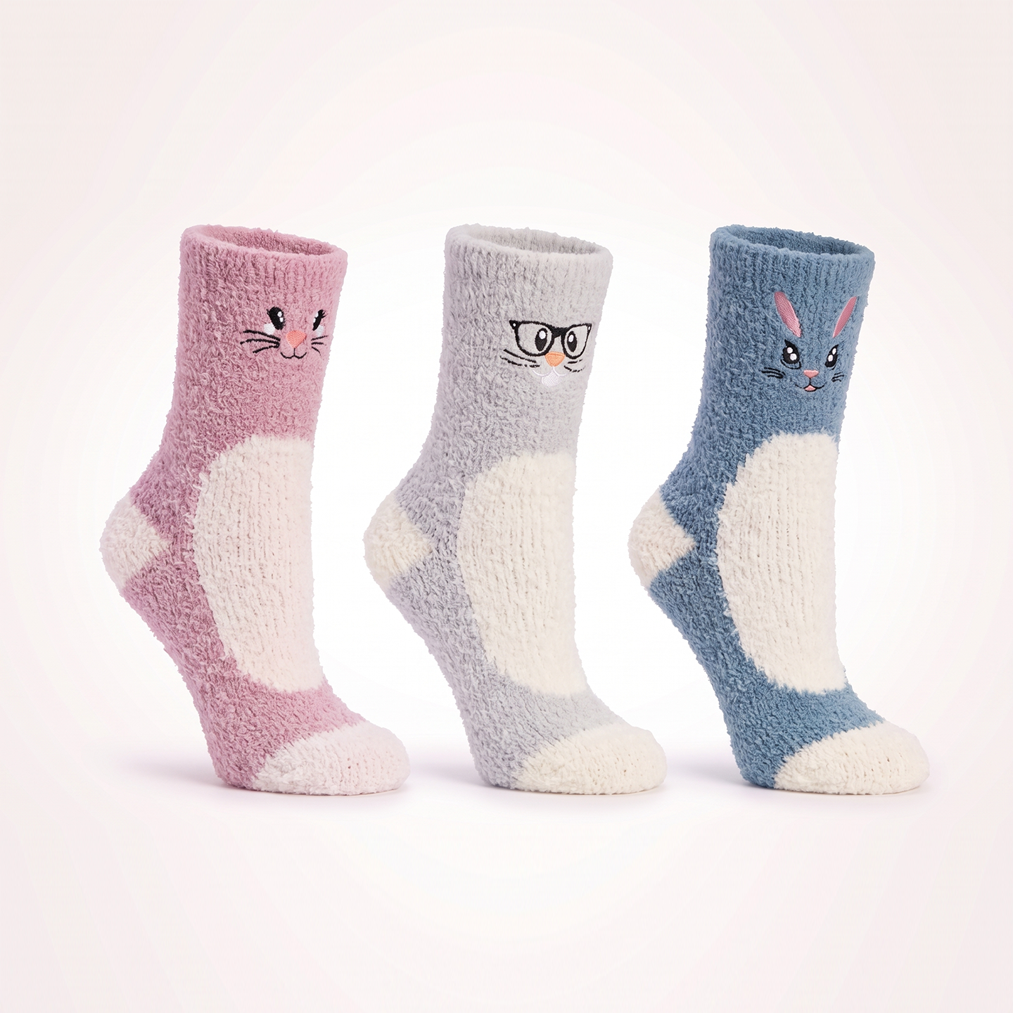 3 Pair Embroidered Sock Aromasoles Box, withLavNShea Inf - Faces