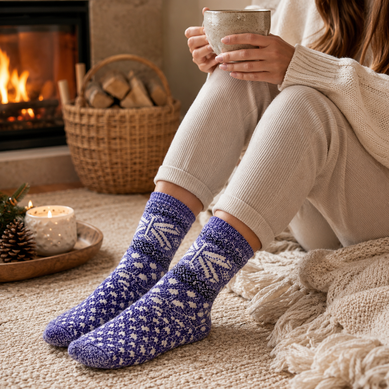 Double Layer Socks, Lavender & Shea Butter Infused, Navy