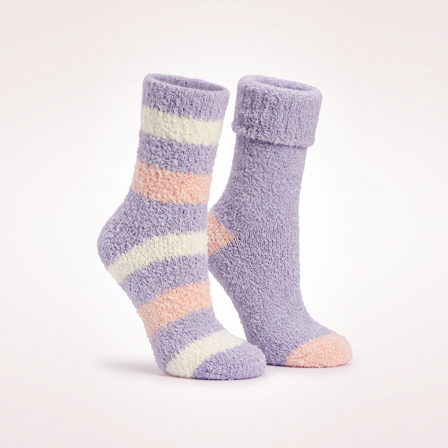 Lush & Plush 2 Pair Pack Slipper Sock, Lavender Stripe