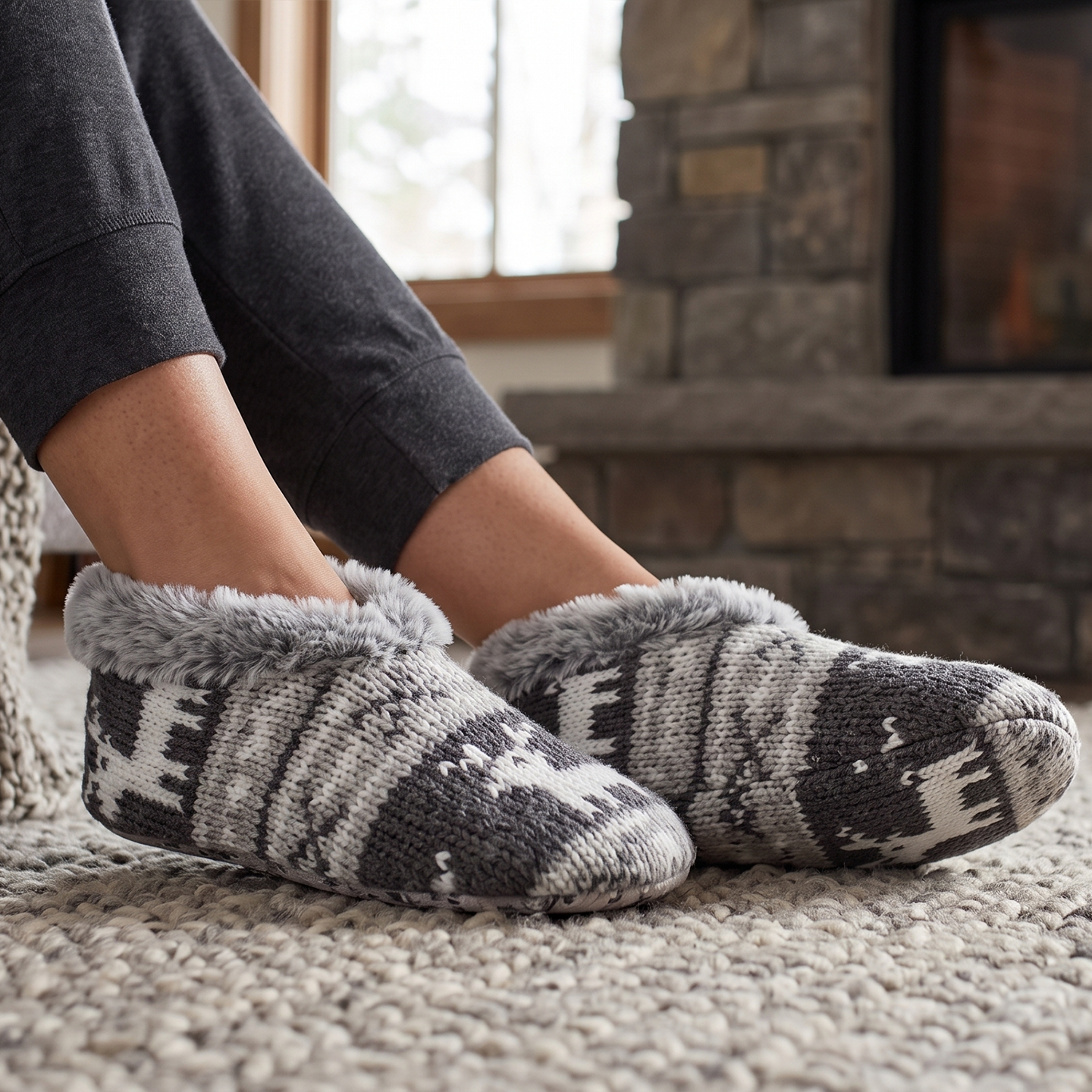 Pashmina -like fur lined slippers - Neroli & Shea Butter Infused w scented plush keychain - GREY