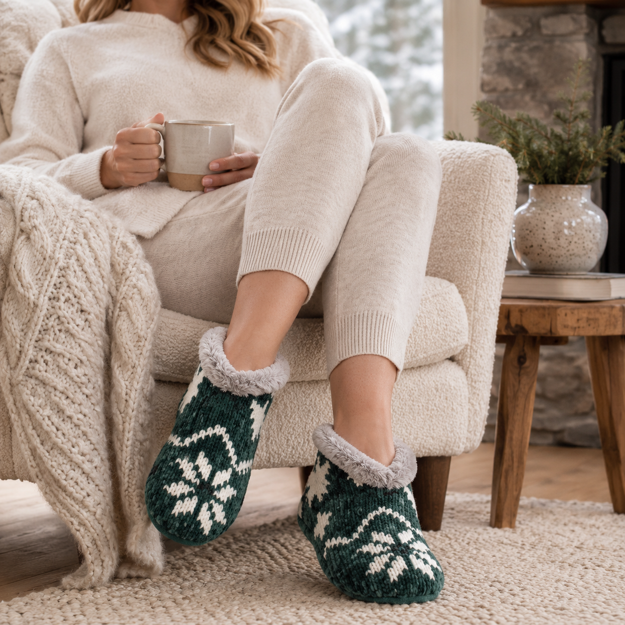 Pashmina -like fur lined slippers - Jade Neroli infused