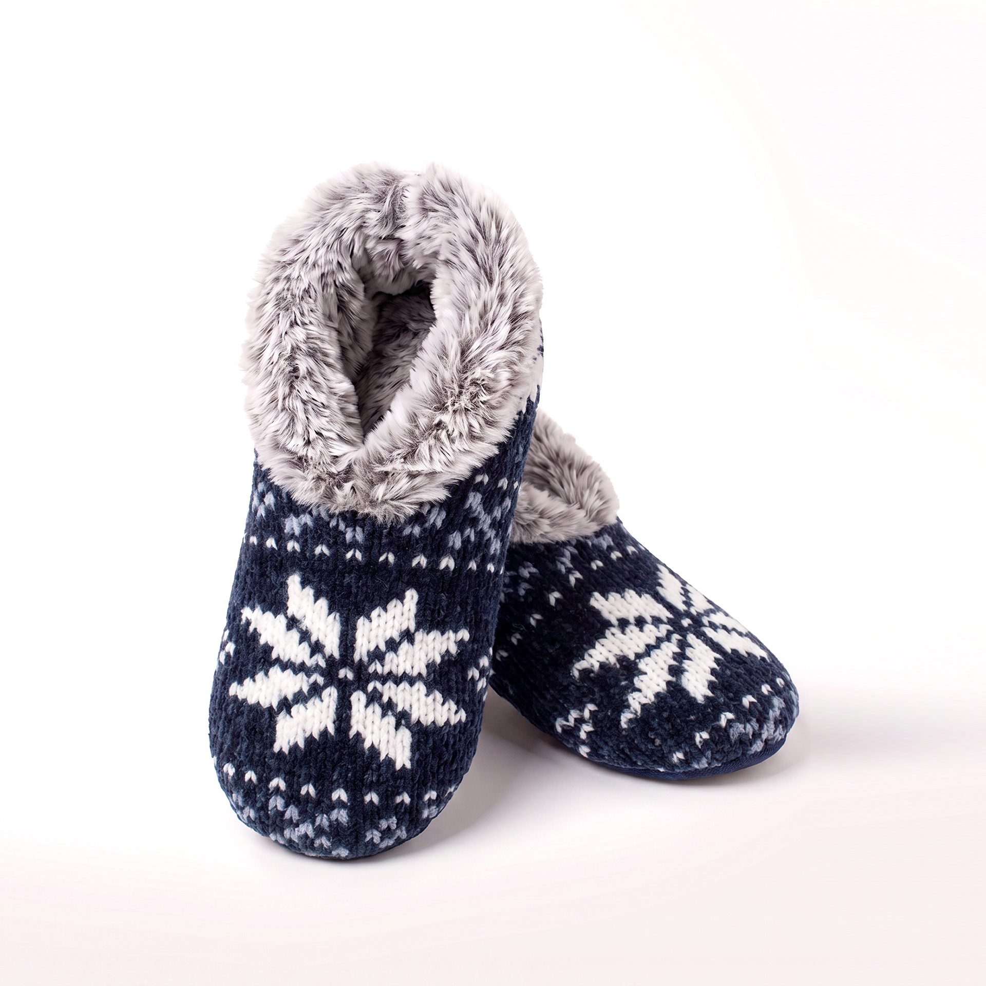Pashmina -like fur lined slippers - Navy