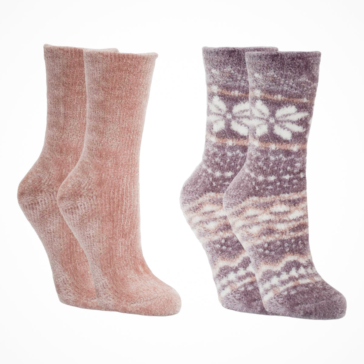 Vanilla Scented rose colored Cozy Slipper Socks 2-Pack with Tan Teddy Bear Keychain – Soft Warm Winter Socks for Women