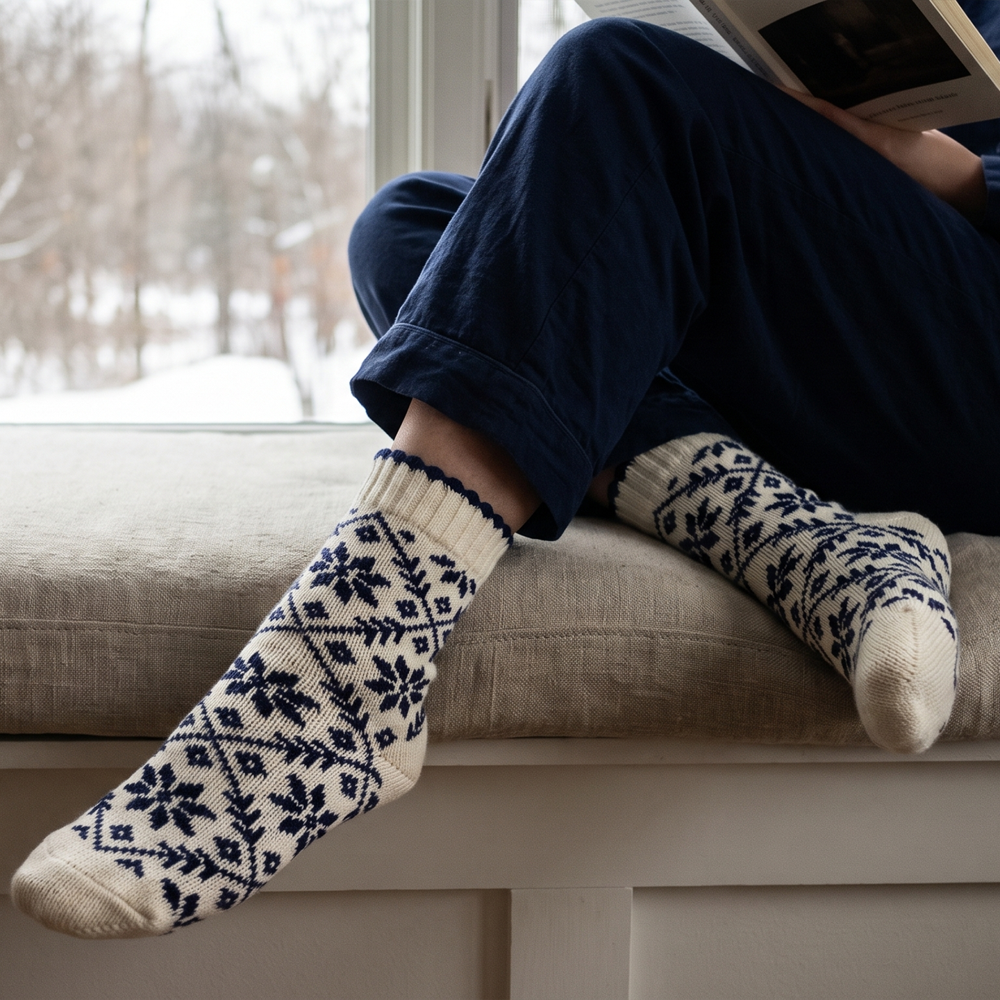 Frosted Stitch, Double Layered, Lounge Sock, Winter White