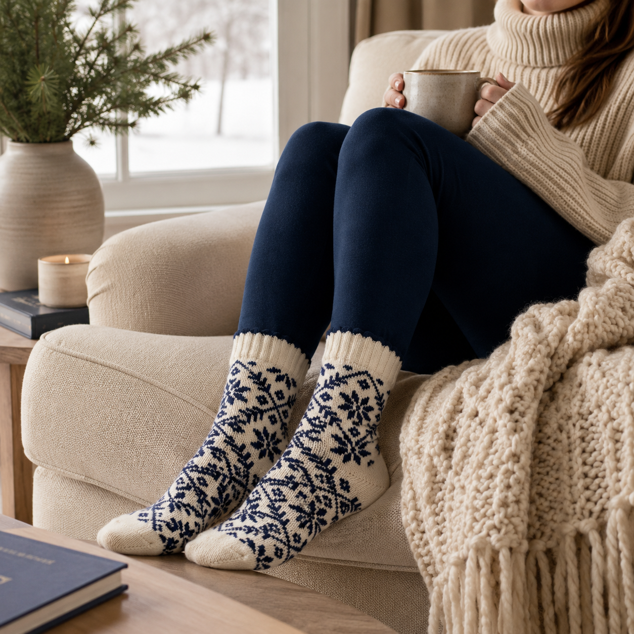 Frosted Stitch, Double Layered, Lounge Sock, Winter White