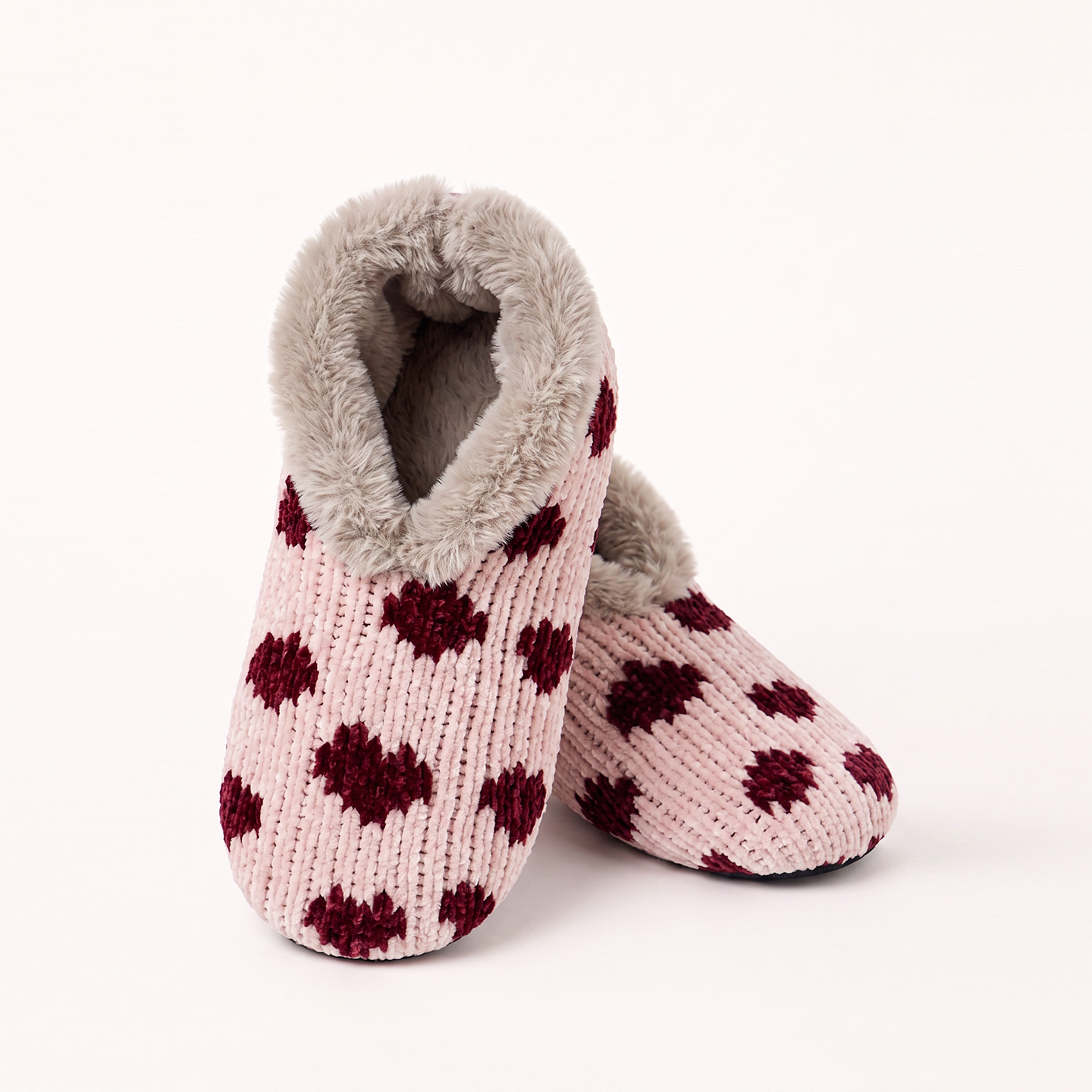 Pashmina -like fur lined slippers - Neroli & Shea Butter Infused w scented plush keychain - red / Pink