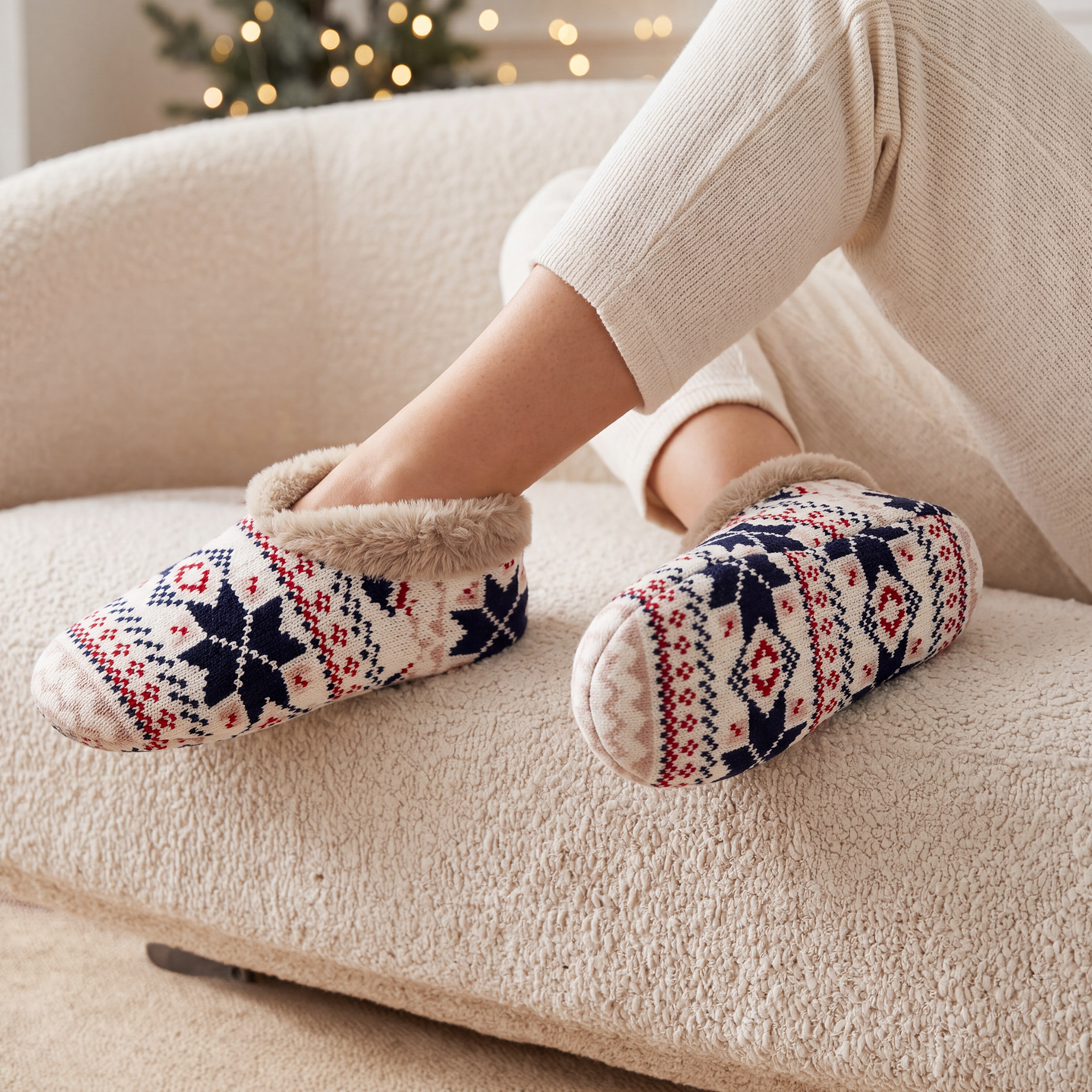Pashmina -like fur lined slippers - Neroli & Shea Butter Infused w scented plush keychain - brn / Grey