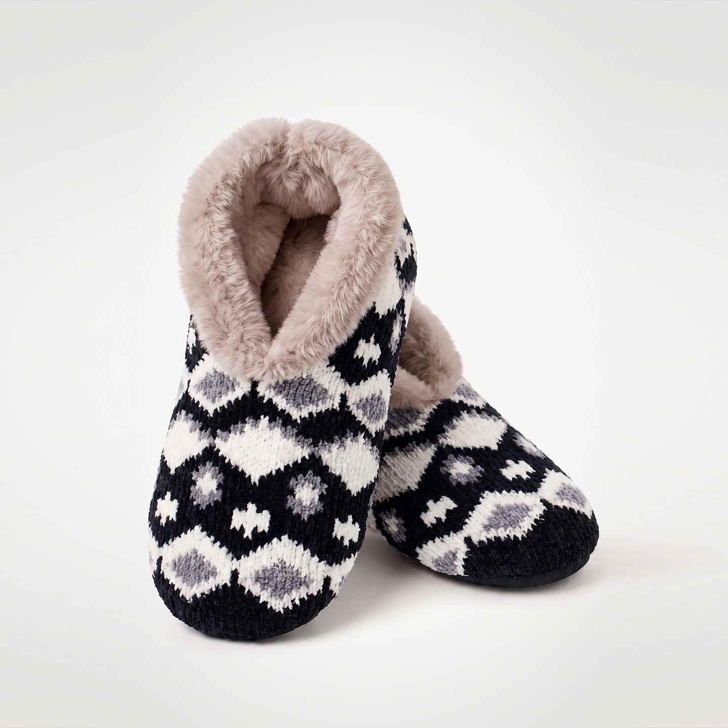 Pashmina -like fur lined slippers - Neroli & Shea Butter Infused w scented plush keychain - slate / Grey
