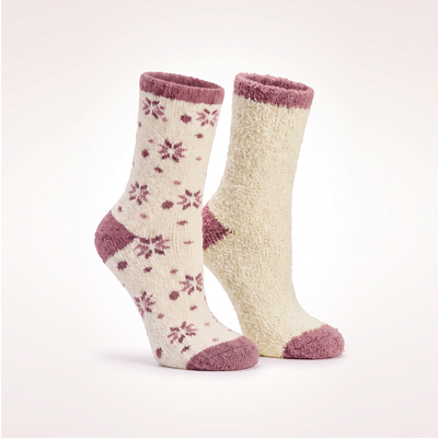 2 pair pack slipper socks Pink Snowflake pattern - 1 microdenier 1 chenille