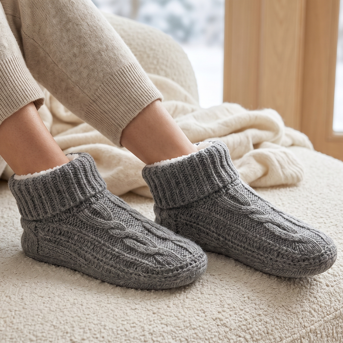 knit slouchie slipper gray
