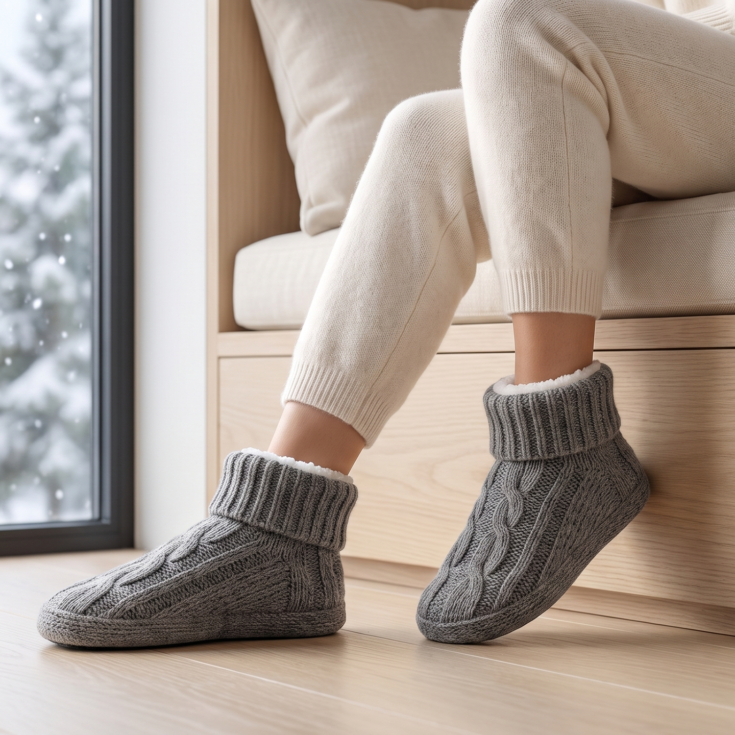 knit slouchie slipper gray