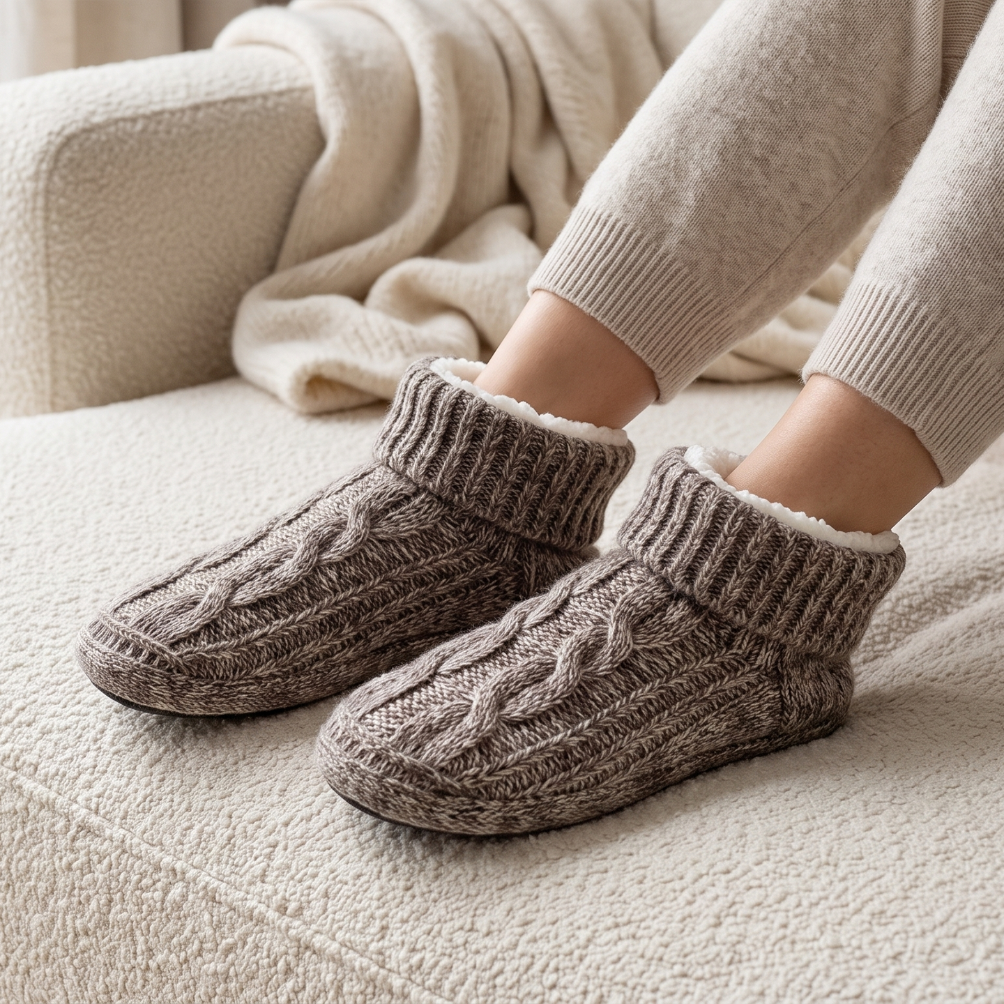 knit slouchie slipper Tan