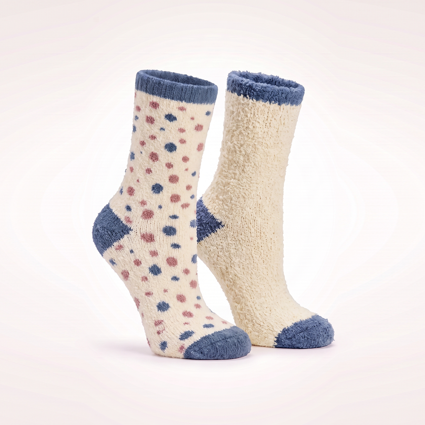 2 pair pack slipper socks Blue polka dot pattern - 1 microdenier 1 chenille