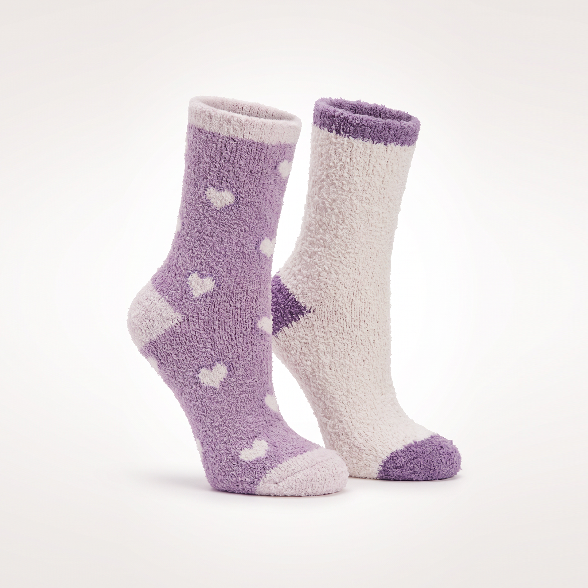 2 pair pack slipper socks Pink heart pattern - 1 microdenier 1 chenille