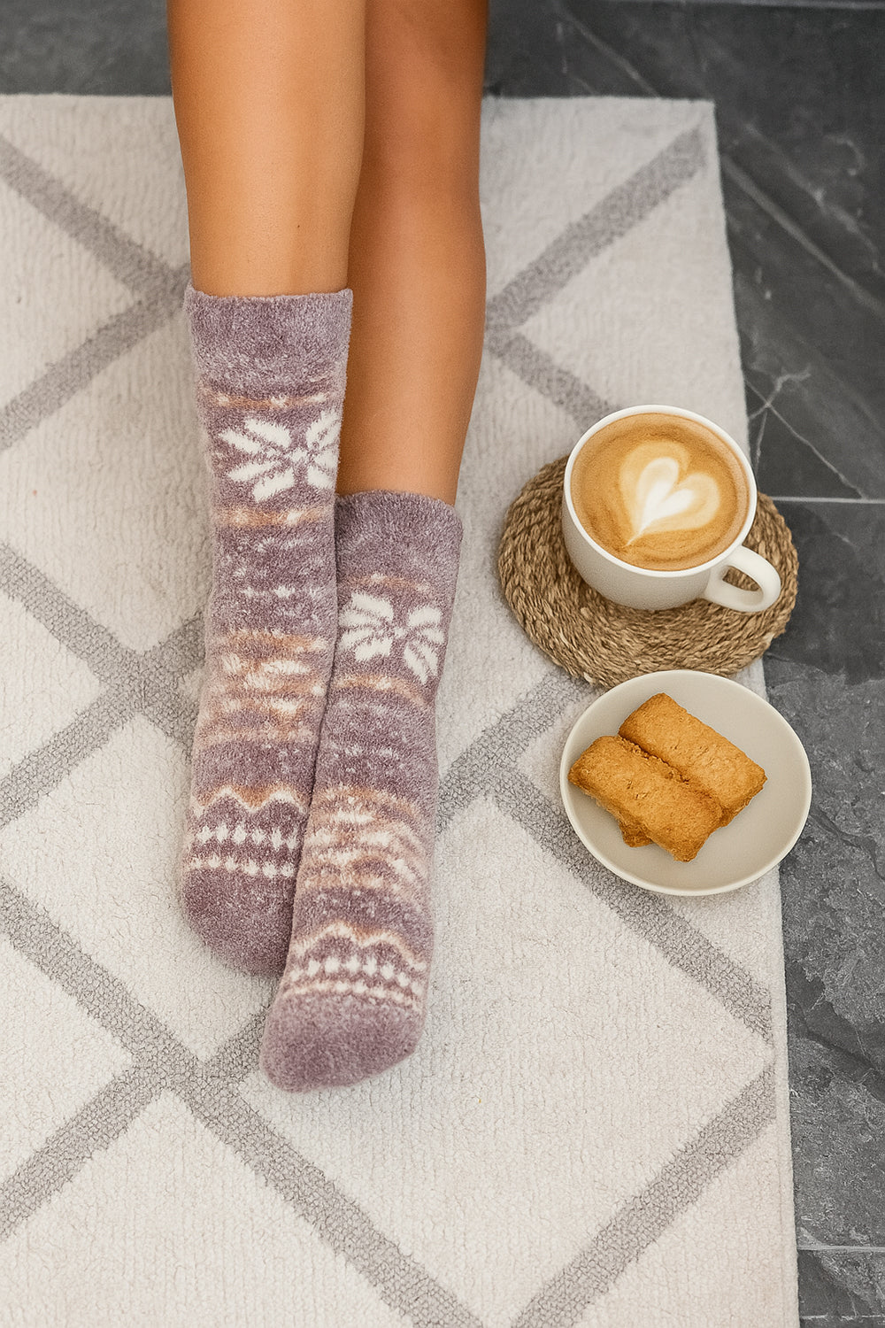 Vanilla Scented rose colored Cozy Slipper Socks 2-Pack with Tan Teddy Bear Keychain – Soft Warm Winter Socks for Women